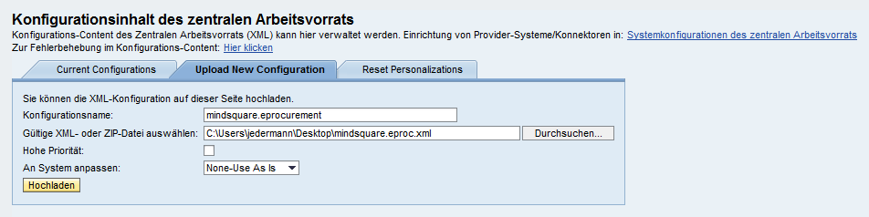 Abbildung 4: Die fertige XML-Konfiguration muss abschließend hochgeladen werden