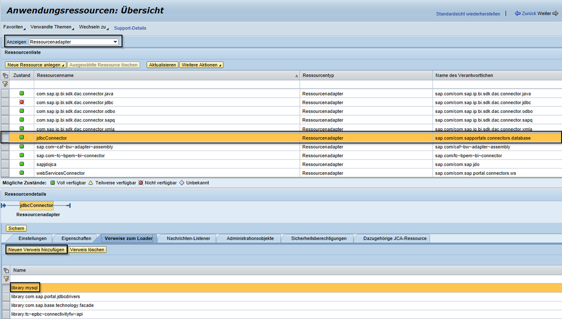 JDBC-Connector als Ressourcenadapter suchen