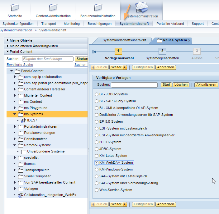 Systemobjekte für das WebDAV-System