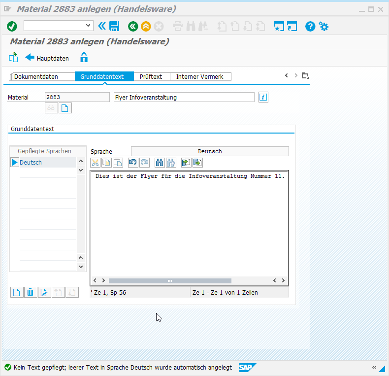 SAP Screen Personas: Fortsetzung Material anlegen - Grunddatentext.