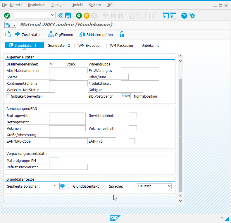 SAP Screen Personas: Fortsetzung Material ändern - Grunddaten 1.