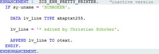 Pretty Printer Prüfung auf eigenen Usernamen