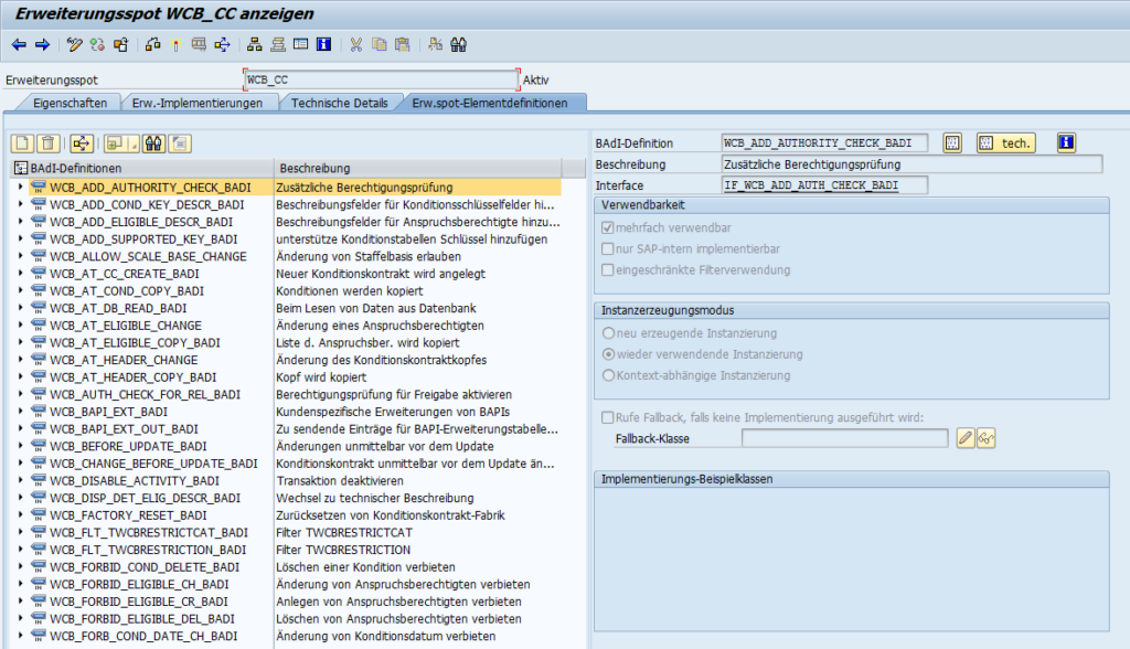 Erweiterungsmöglichkeiten über den Enhancement Spot WCB_CC