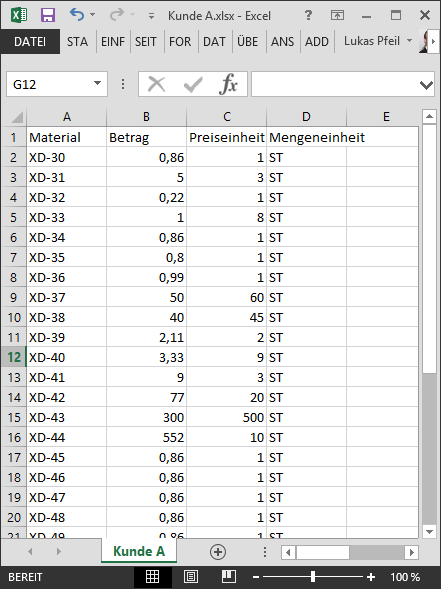 Preispflege in SAP SD/MM via Excel-Upload: Excel-Datei