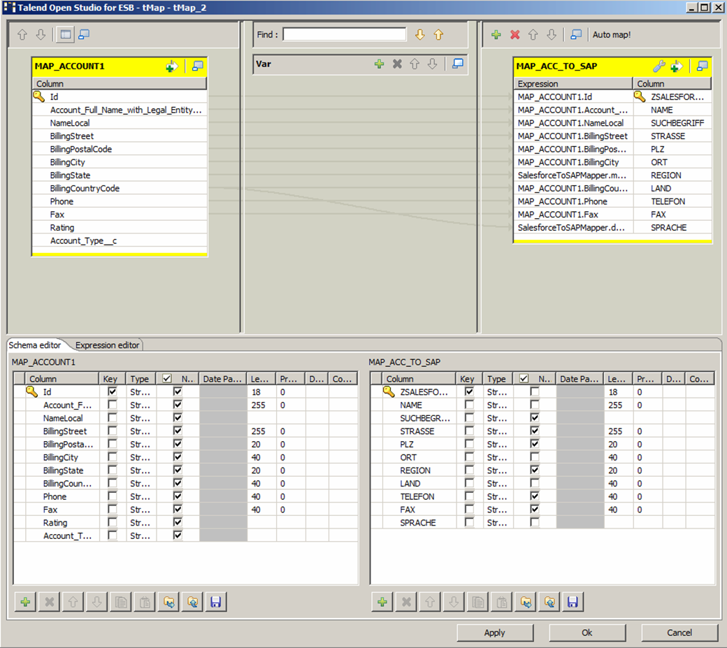 Integration von SAP und Salesforce: Talend Open Studio Mapping