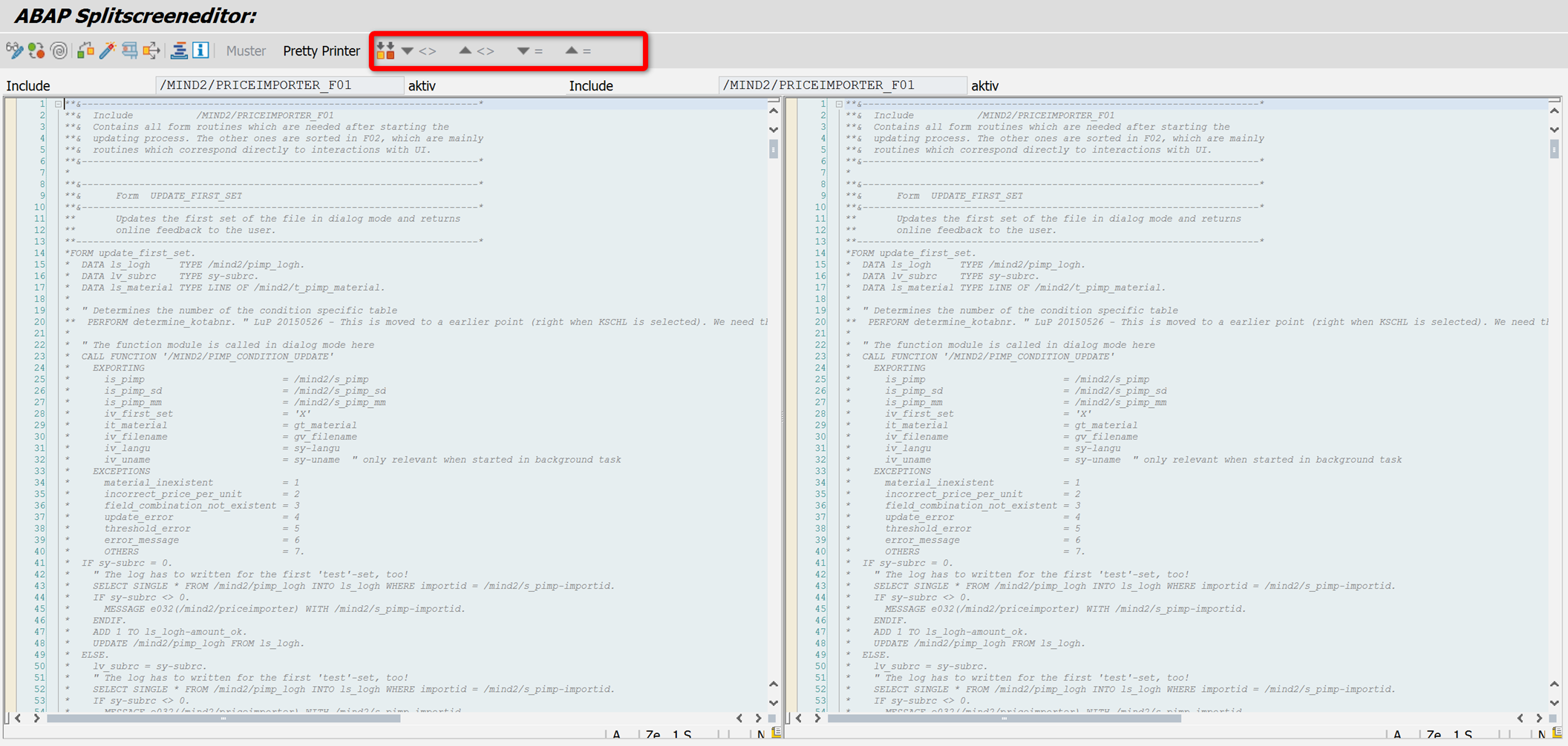 Der Splitscreen-Editor in der SE39