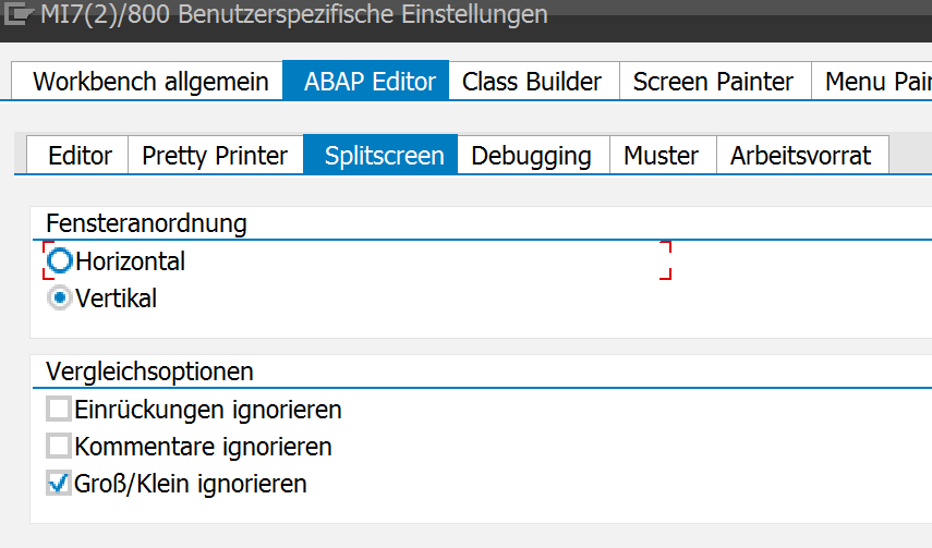 Fensteranordnung in den Einstellungen