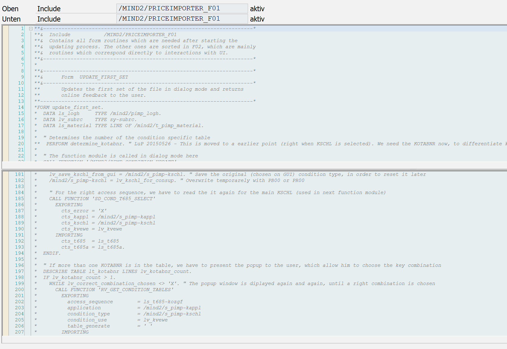 Vertikaler Splitscreen-Editor in der SE39