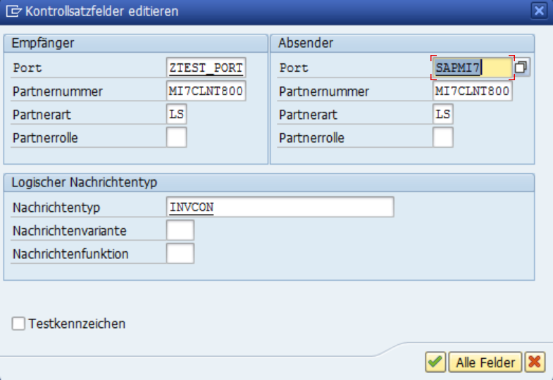 Testwerkzeug - Kontrollsatzfelder editieren