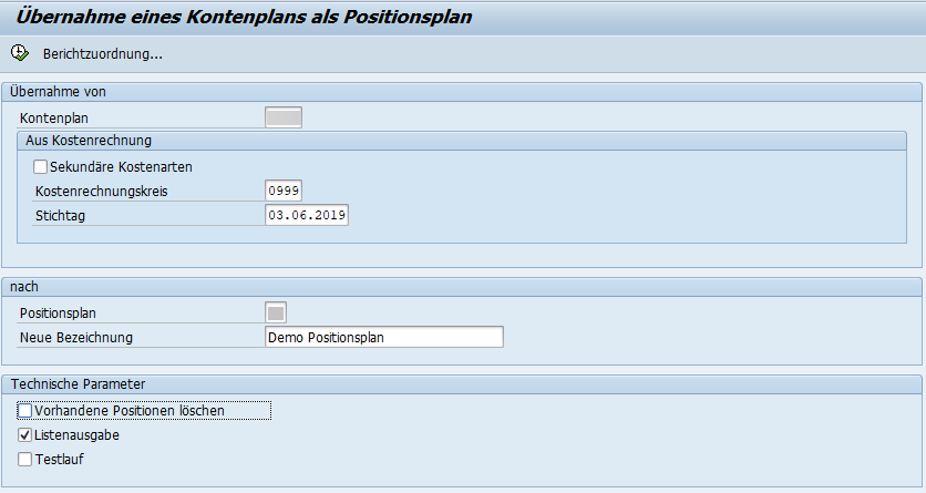 Einstellungen in der Transaktion CXN1