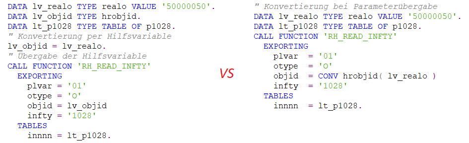 CONV Operator Codingbeispiel Vergleich ABAP 7.4/7.5