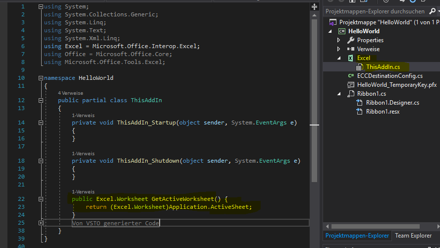 Excel Add-In - Verbindung zu aktuellem Worksheet
