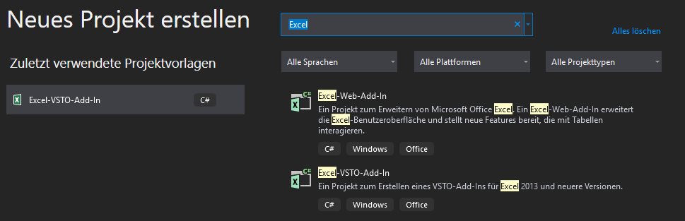 Visual Studio - Anlegen eines neuen Projekts