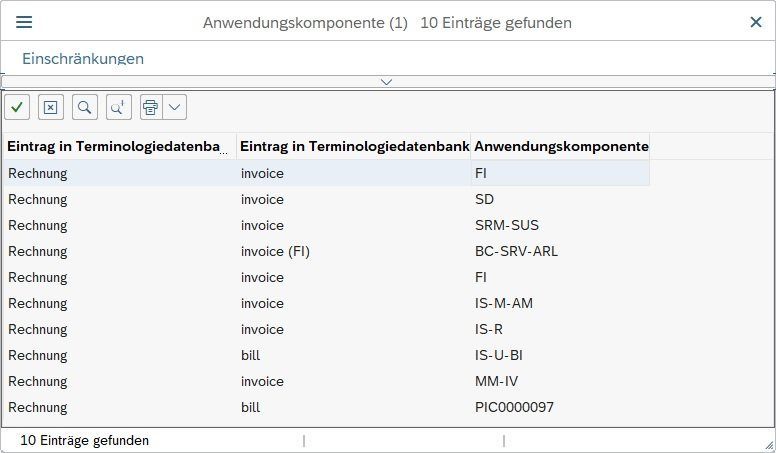 Suchhilfe im Übersetzungstool