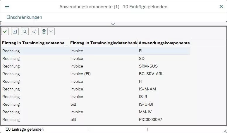 Suchhilfe im Übersetzungstool